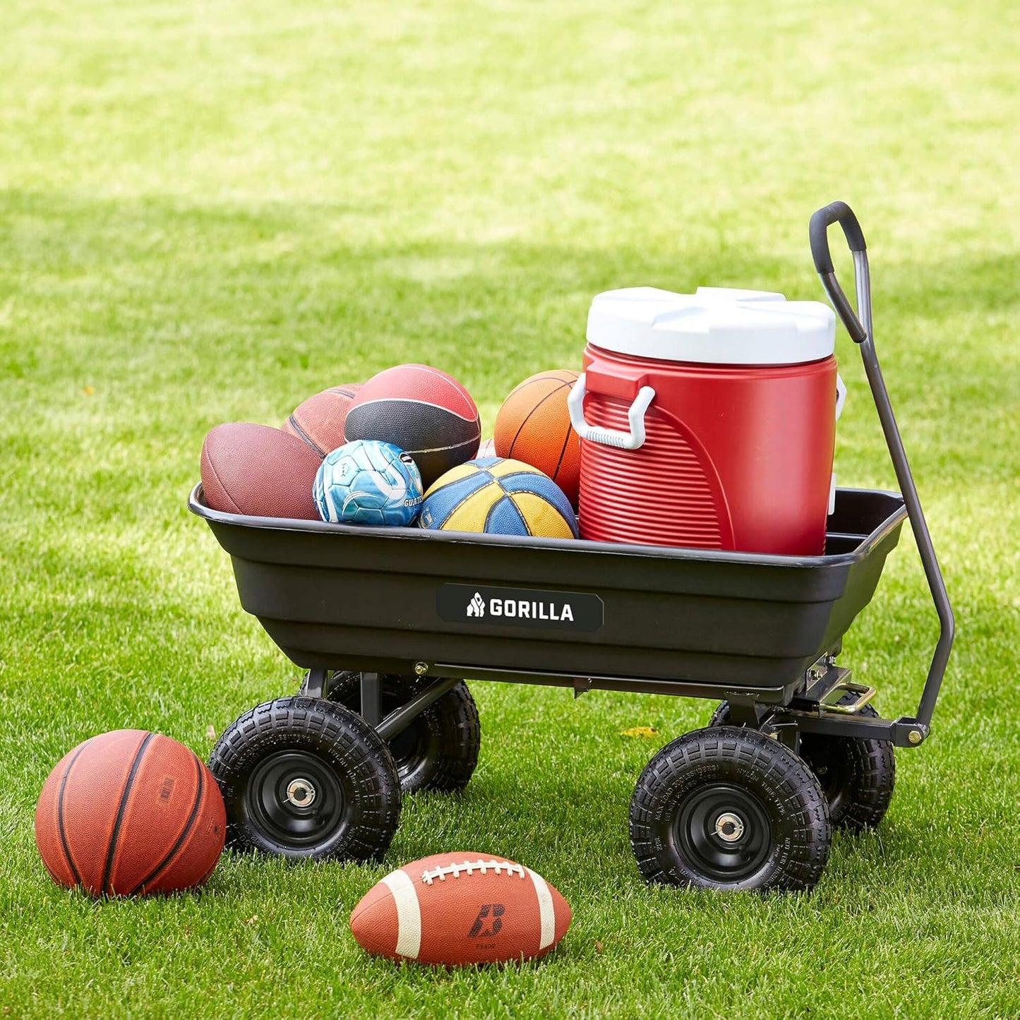 Heavy Duty Poly Utility Dump Wagon Garden Cart w/Pneumatic Tires, 6 Cu Ft - 1200 lb Capacity Outdoor Wheelbarrow for Yard, Landscaping & Gardening, Lawn Tractor or ATV Towable-Gorilla Carts