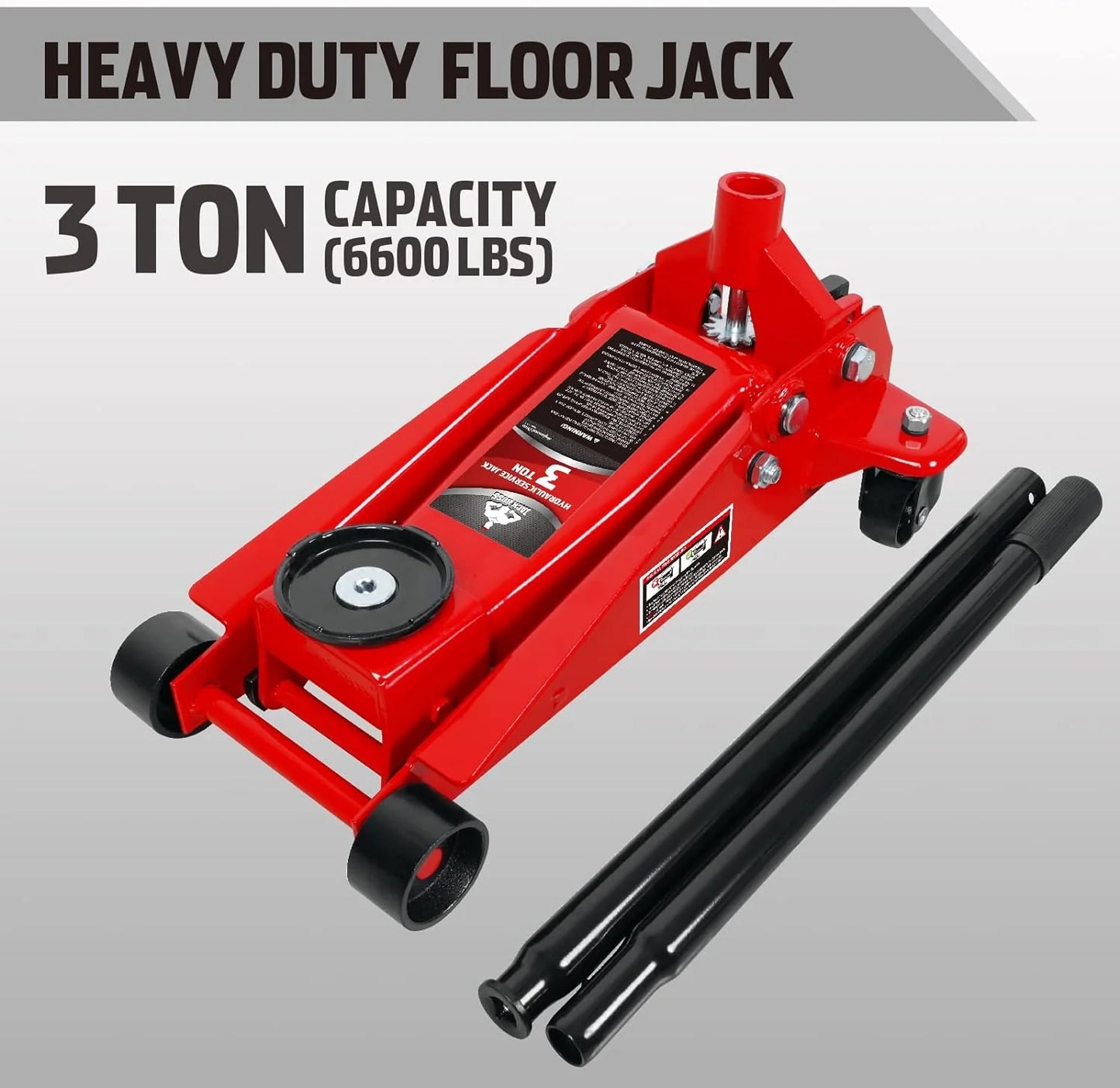3 Ton Low Profile, Aluminum and Steel Racing Floor Jack with Dual Pistons Quick Lift Pump for Sport Utility Vehicle, Lifting Range 3-15/16" min to 18-5/16" max, Red