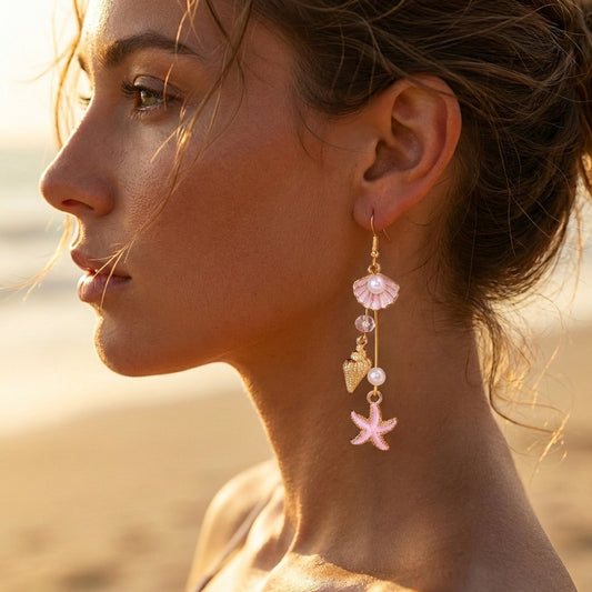 Women's Ocean Theme Dangle Earrings Electroplated Alloy Starfish Shell Earrings