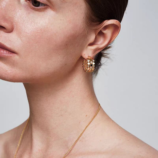 Women's Crystal Flower Stud Earrings Electroplated Copper Hoop Earrings