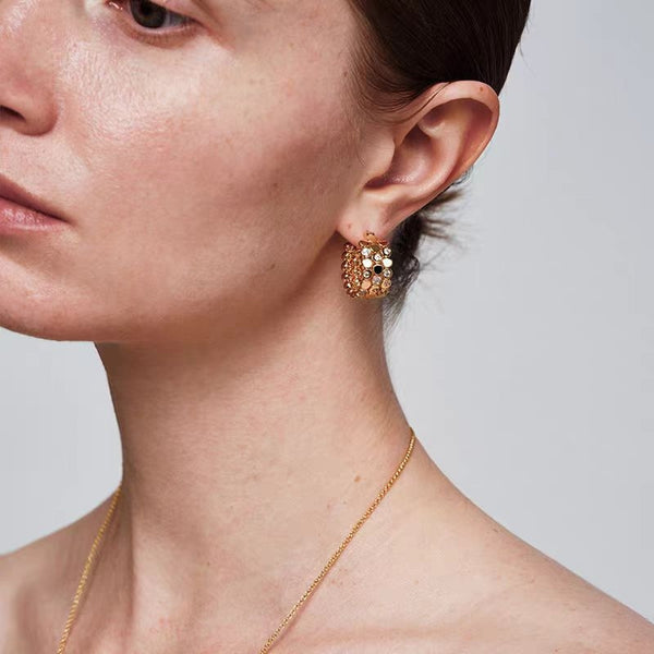 Women's Crystal Flower Stud Earrings Electroplated Copper Hoop Earrings