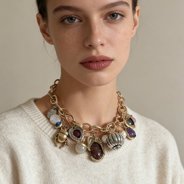 Women's Vintage Charm Chain Necklace Electroplated Zinc Alloy Statement Necklace
