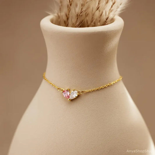 Women's Heart Zircon Bracelet Gold Plated Stainless Steel Bracelet