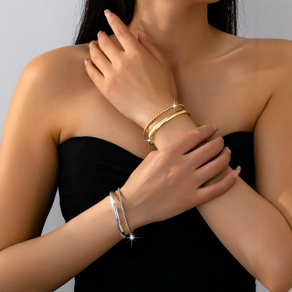 Women's Minimalist Bangle Bracelet Set Electroplated Alloy Bracelet
