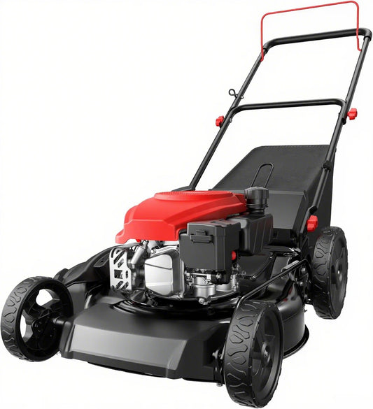 21" Steel Deck Gas Lawn Mower, Heavy-Duty 3-in-1 Push Mower, 144cc 4-Stroke Engine, 6-Position Height Adjustment, Large 1.4 Bushel Grass Catcher, Durable & Efficient for Yard & Garden