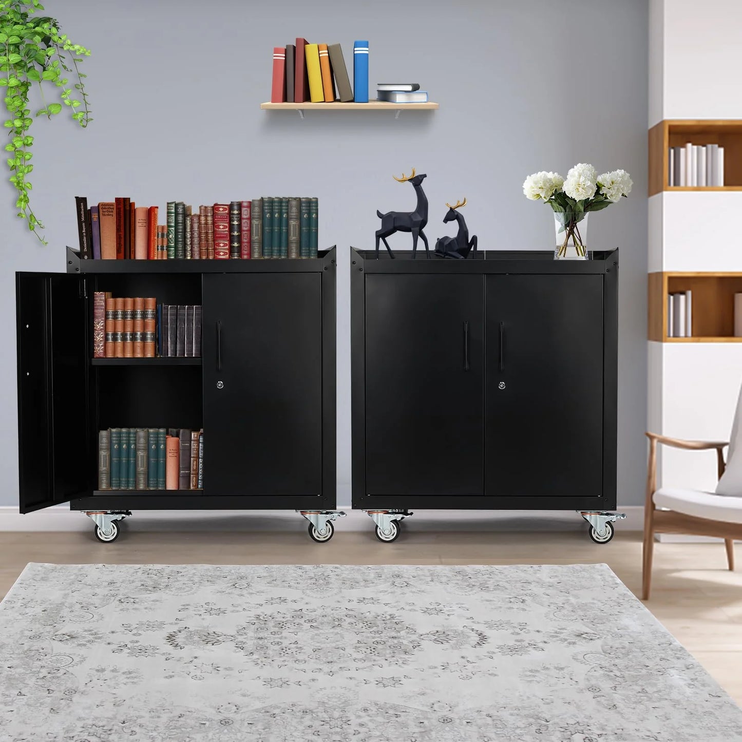 Garage Storage Cabinet with Wheels, 2 Door Tool Cabinet with Adjustable Shelves, Metal Lockable Tool Cabinet, Rolling Tool Chest for Home, 34 H x 30.3 L x 18 W, Assembly Required
