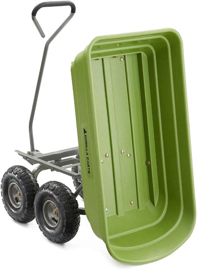 Heavy Duty Poly Utility Dump Wagon Garden Cart w/Pneumatic Tires, 6 Cu Ft - 1200 lb Capacity Outdoor Wheelbarrow for Yard, Landscaping & Gardening, Lawn Tractor or ATV Towable-Gorilla Carts