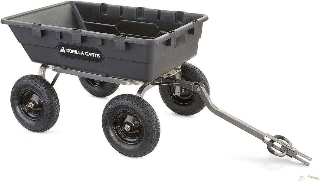 Heavy Duty Poly Utility Dump Wagon Garden Cart w/Pneumatic Tires, 6 Cu Ft - 1200 lb Capacity Outdoor Wheelbarrow for Yard, Landscaping & Gardening, Lawn Tractor or ATV Towable-Gorilla Carts