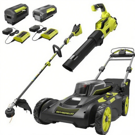 40V Brushless 20 in. Walk Behind Self Propelled Mower String Trimmer Leaf Blower with (2) Batteries and (2) Chargers