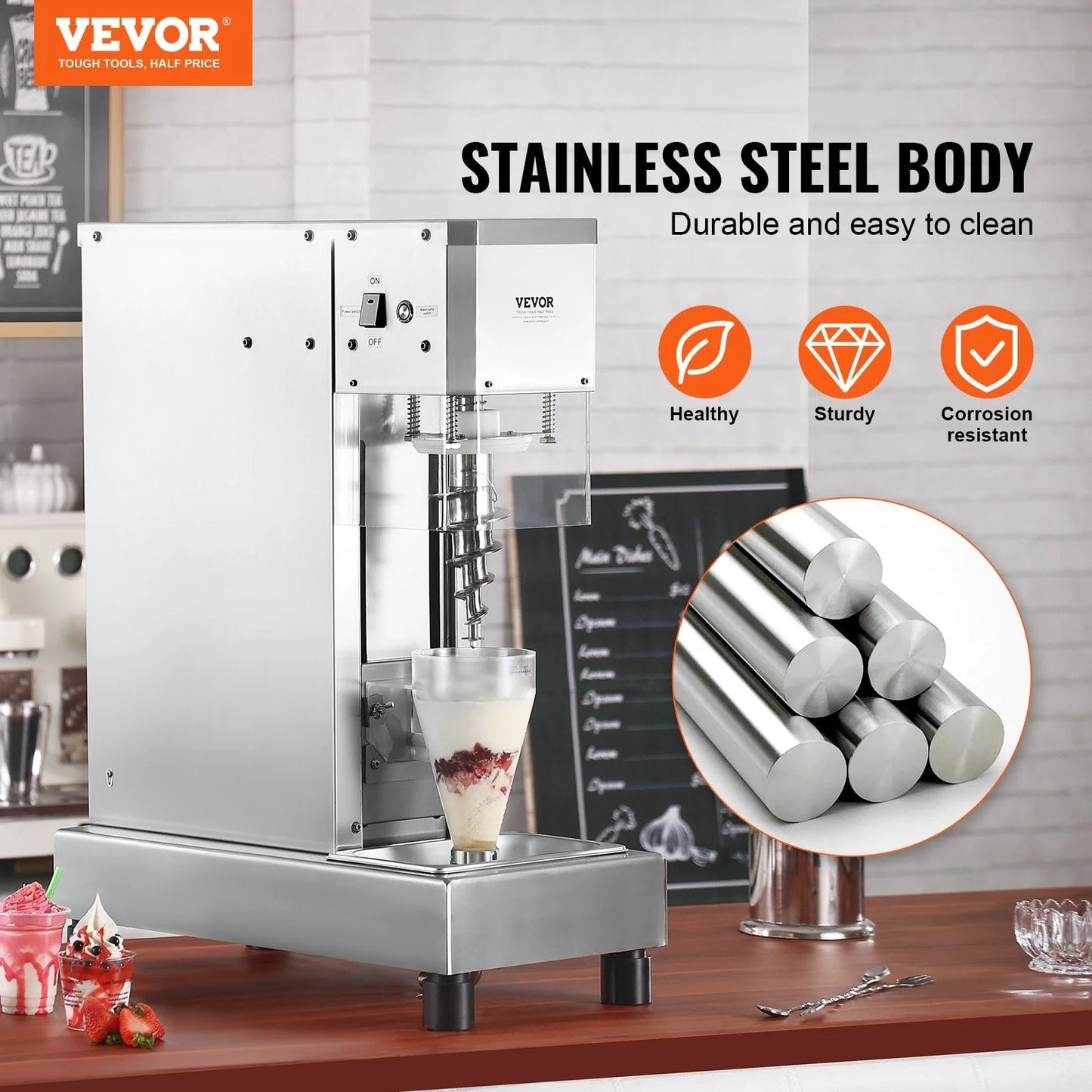 Ice Cream Blender 750W High Speed Mixer 1740 RPM 304 Stainless Steel New