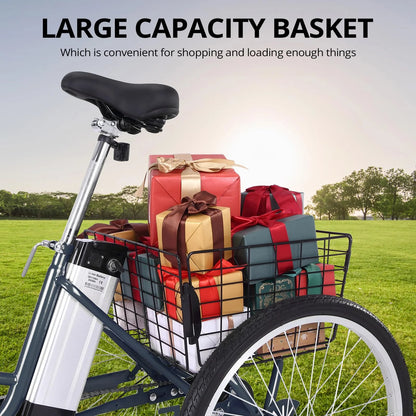 Electric Tricycle for Adults, 7 Speeds Folding Electric Trike, 24 Inch 3 Wheel Motorized Bicycle w/ 36V 10Ah Removable Battery, E Trikes with Large Basket, 330 Loading Capacity, 250W Motor, Gray