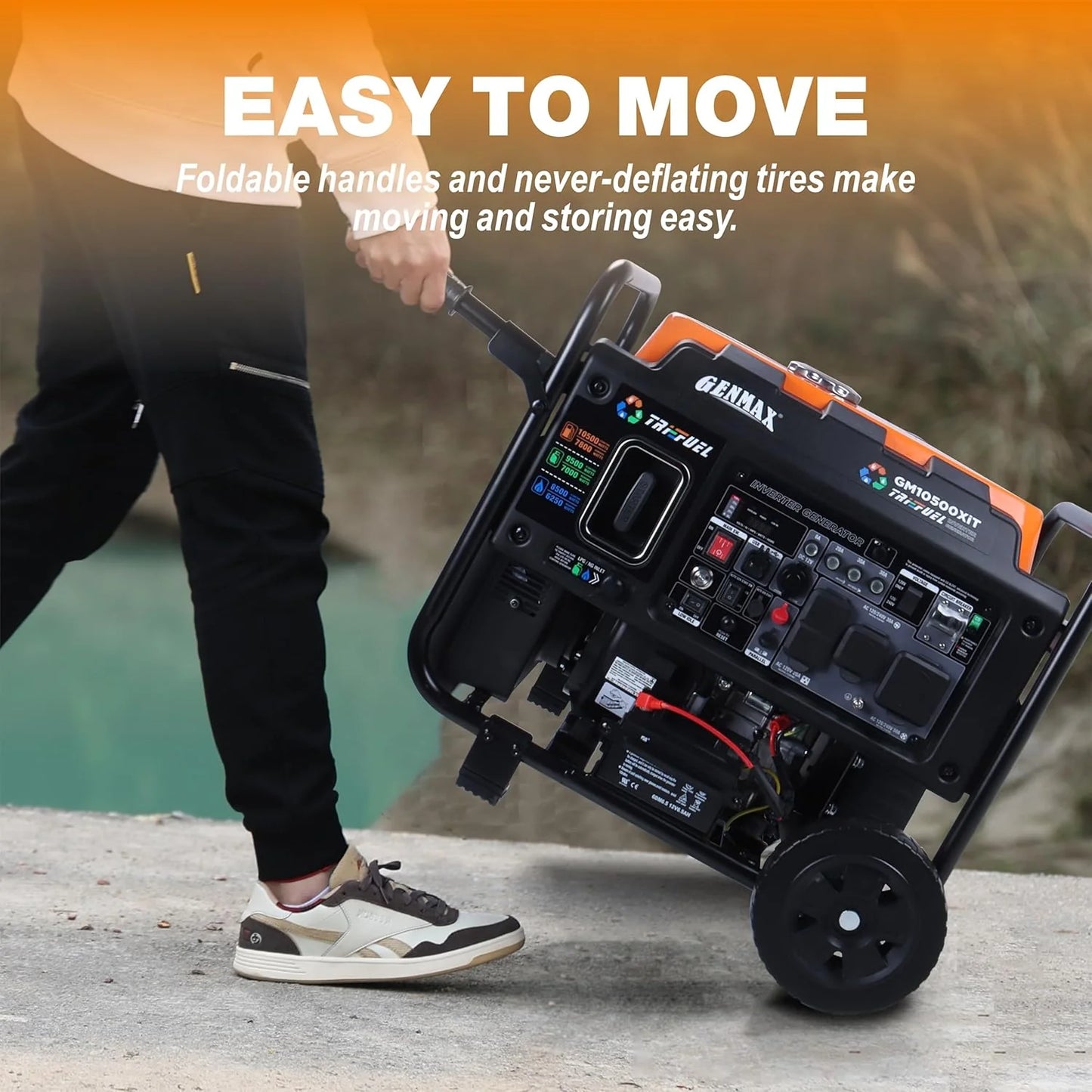 10500 Peak Watt Tri Fuel Open Frame Inverter Generator,with ATS,Quiet Technology,CO Sensor,digital display and 50A,Ideal for Home backup,contruction site and RV Camping.