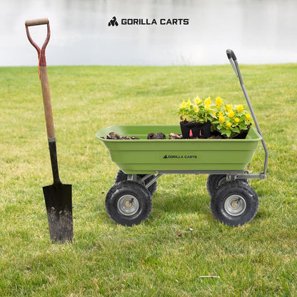 Heavy Duty Poly Utility Dump Wagon Garden Cart w/Pneumatic Tires, 6 Cu Ft - 1200 lb Capacity Outdoor Wheelbarrow for Yard, Landscaping & Gardening, Lawn Tractor or ATV Towable-Gorilla Carts
