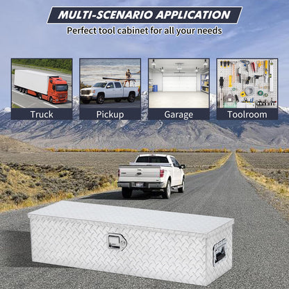 48 Inch Diamond Plate Truck Bed Tool Box with Shelf Silver