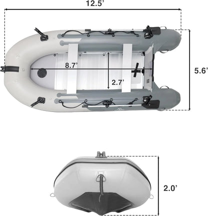 Inflatable Boat | Yacht Dinghy Tender Raft | Multi Person Fishing Boat | Aluminum Floor Oars | Fishing Rod Holders | Heavy-Duty PVC | 2024 Model |