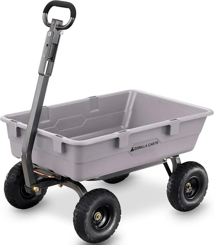 Heavy Duty Poly Utility Dump Wagon Garden Cart w/Pneumatic Tires, 6 Cu Ft - 1200 lb Capacity Outdoor Wheelbarrow for Yard, Landscaping & Gardening, Lawn Tractor or ATV Towable-Gorilla Carts