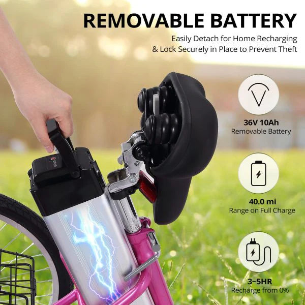 Electric Tricycle for Adults, 7 Speeds Folding Electric Trike, 24 Inch 3 Wheel Motorized Bicycle w/ 36V 10Ah Removable Battery, E Trikes with Large Basket, 330 Loading Capacity, 250W Motor, Gray