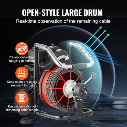 Drain Cleaner Machine 100FT x 1/2 Inch, Auto Feed Sewer Snake Auger on Wheels, 550W Portable Drain Cleaning Machine with 8 Cutters & Air-activated Foot Switch for 2" to 4" Pipes