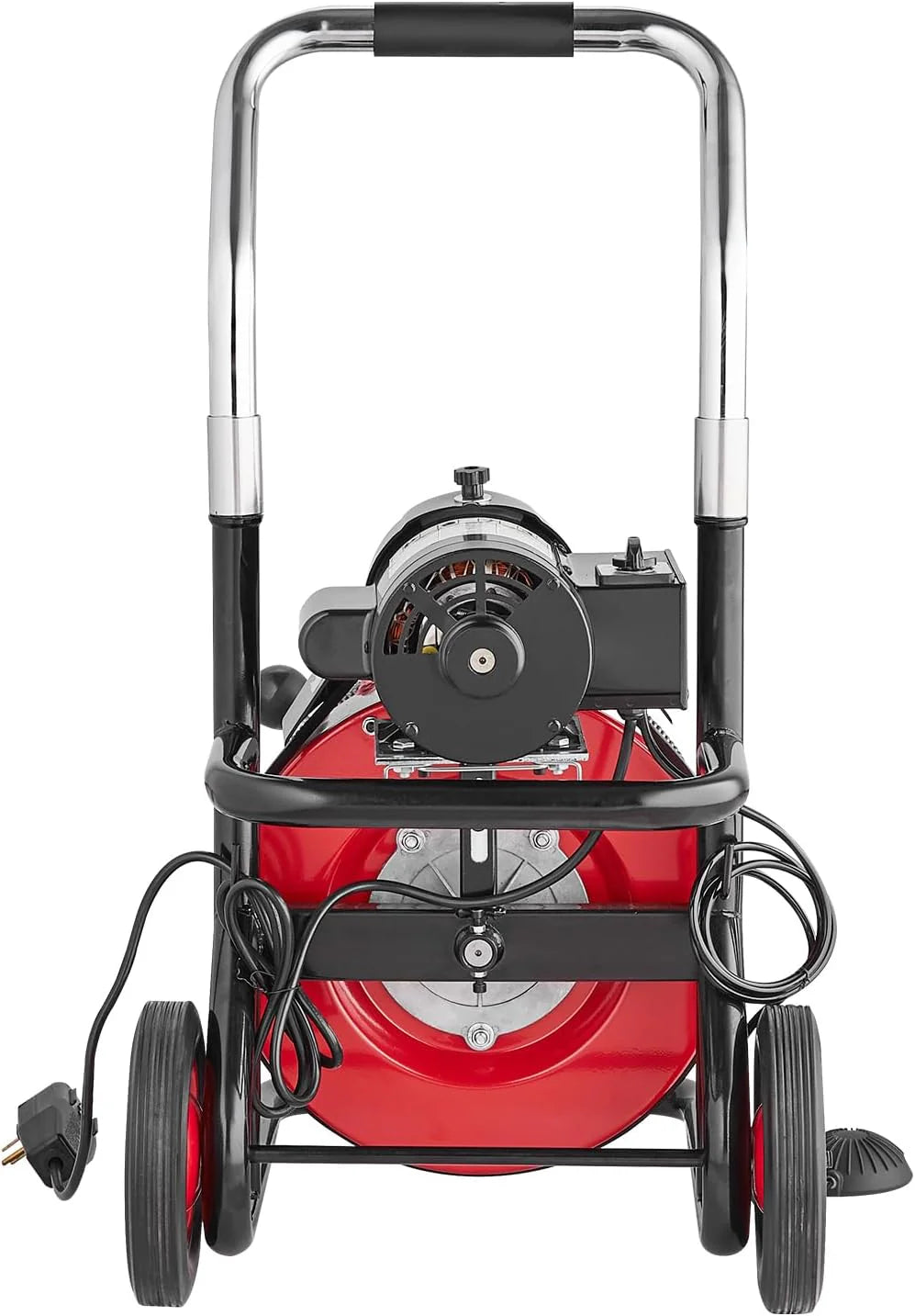 Drain Cleaner Machine 100FT x 1/2 Inch, Auto Feed Sewer Snake Auger on Wheels, 550W Portable Drain Cleaning Machine with 8 Cutters & Air-activated Foot Switch for 2" to 4" Pipes