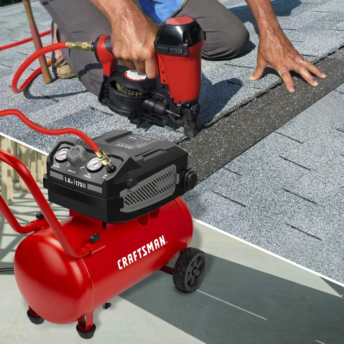 HARD Air Compressor, 10 Gallon 1.8 HP 175 PSI, 4.0CFM@90PSI, Oil Free and Maintenance Free, Portable with Large Wheels, CMXECXA0201041