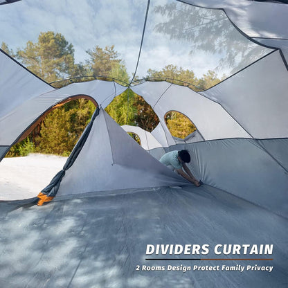 Camping Tent 10-Person-Family Tents, Parties, Music Festival Tent, Big, Easy Up, 5 Large Mesh Windows, Double Layer, 2 Room, Waterproof, Weather Resistant, 18ft x 9ft x78in