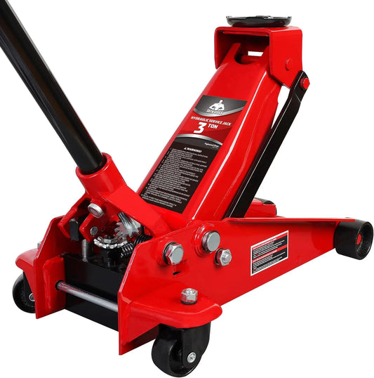 3 Ton Low Profile, Aluminum and Steel Racing Floor Jack with Dual Pistons Quick Lift Pump for Sport Utility Vehicle, Lifting Range 3-15/16" min to 18-5/16" max, Red