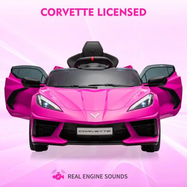 12V Kids Ride on Car Licensed Corvette Battery Powered Car Toddles Electric Sports Car Toy with Remote Control, Visual Dashboard, LED Lights, Music, Gifts for Boys Girls, Rose Red