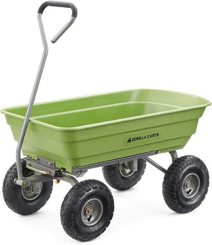 Heavy Duty Poly Utility Dump Wagon Garden Cart w/Pneumatic Tires, 6 Cu Ft - 1200 lb Capacity Outdoor Wheelbarrow for Yard, Landscaping & Gardening, Lawn Tractor or ATV Towable-Gorilla Carts