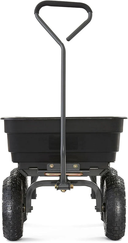 Heavy Duty Poly Utility Dump Wagon Garden Cart w/Pneumatic Tires, 6 Cu Ft - 1200 lb Capacity Outdoor Wheelbarrow for Yard, Landscaping & Gardening, Lawn Tractor or ATV Towable-Gorilla Carts