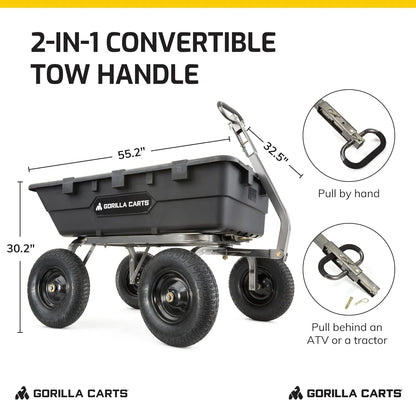 Heavy Duty Poly Utility Dump Wagon Garden Cart w/Pneumatic Tires, 6 Cu Ft - 1200 lb Capacity Outdoor Wheelbarrow for Yard, Landscaping & Gardening, Lawn Tractor or ATV Towable-Gorilla Carts