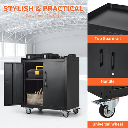 Garage Storage Cabinet with Wheels, 2 Door Tool Cabinet with Adjustable Shelves, Metal Lockable Tool Cabinet, Rolling Tool Chest for Home, 34 H x 30.3 L x 18 W, Assembly Required