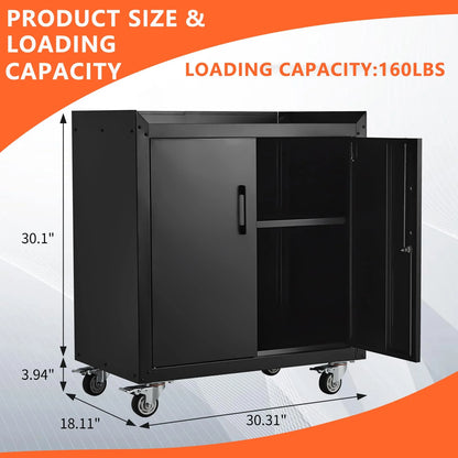 Garage Storage Cabinet with Wheels, 2 Door Tool Cabinet with Adjustable Shelves, Metal Lockable Tool Cabinet, Rolling Tool Chest for Home, 34 H x 30.3 L x 18 W, Assembly Required