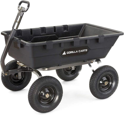 Heavy Duty Poly Utility Dump Wagon Garden Cart w/Pneumatic Tires, 6 Cu Ft - 1200 lb Capacity Outdoor Wheelbarrow for Yard, Landscaping & Gardening, Lawn Tractor or ATV Towable-Gorilla Carts