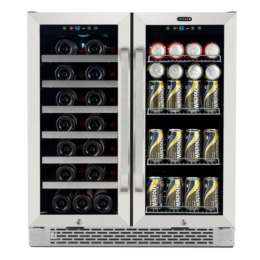 30?Built-in French Door Dual Zone 33 Bottle Wine Refrigerator 88 Can Beverage Center