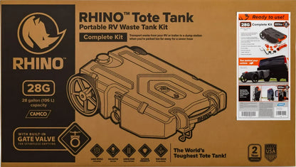 Heavy Duty 28 Gallon Portable RV Waste Holding Tank with Hose and Accessories Durable Leak Free and Odorless RV Tote Tank (39004)