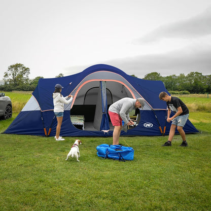 Camping Tent 10-Person-Family Tents, Parties, Music Festival Tent, Big, Easy Up, 5 Large Mesh Windows, Double Layer, 2 Room, Waterproof, Weather Resistant, 18ft x 9ft x78in
