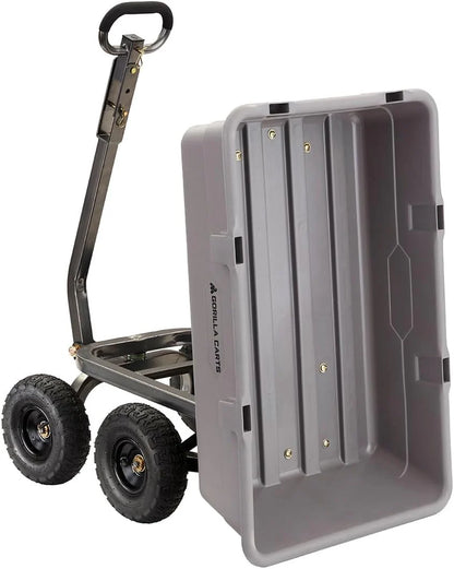 Heavy Duty Poly Utility Dump Wagon Garden Cart w/Pneumatic Tires, 6 Cu Ft - 1200 lb Capacity Outdoor Wheelbarrow for Yard, Landscaping & Gardening, Lawn Tractor or ATV Towable-Gorilla Carts